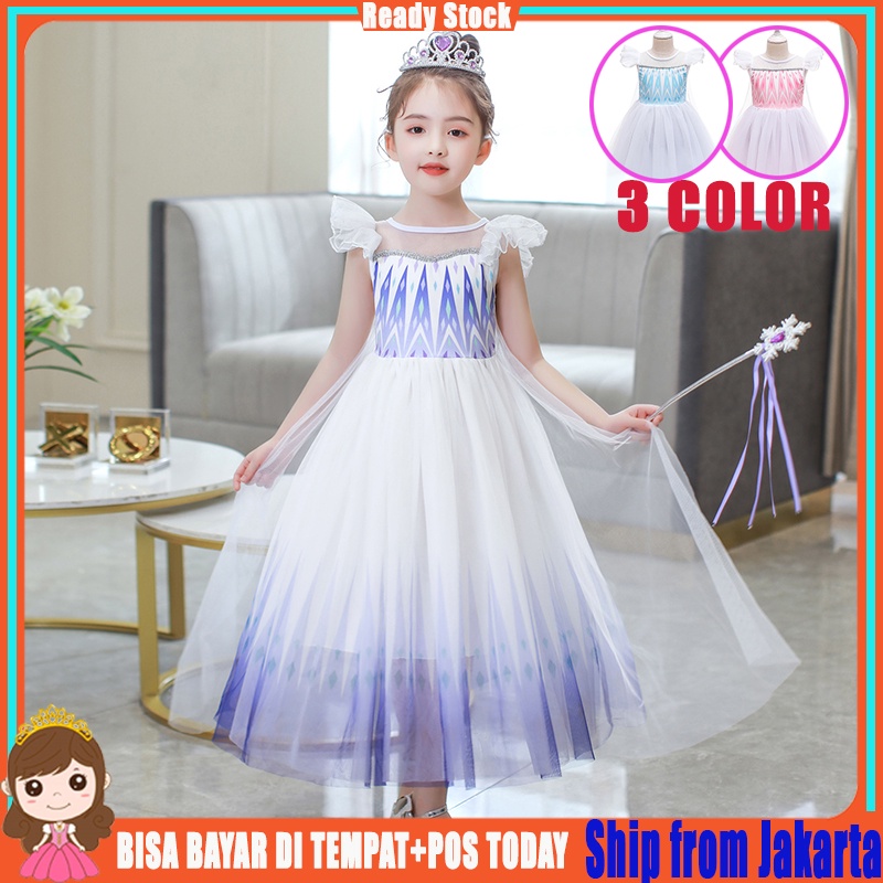 FROZEN 2 ELSA VIO WHITE / DRESS PRINCESS ANAK PEREMPUAN IMPORT / BAJU PESTA PUTIH Harga grosir