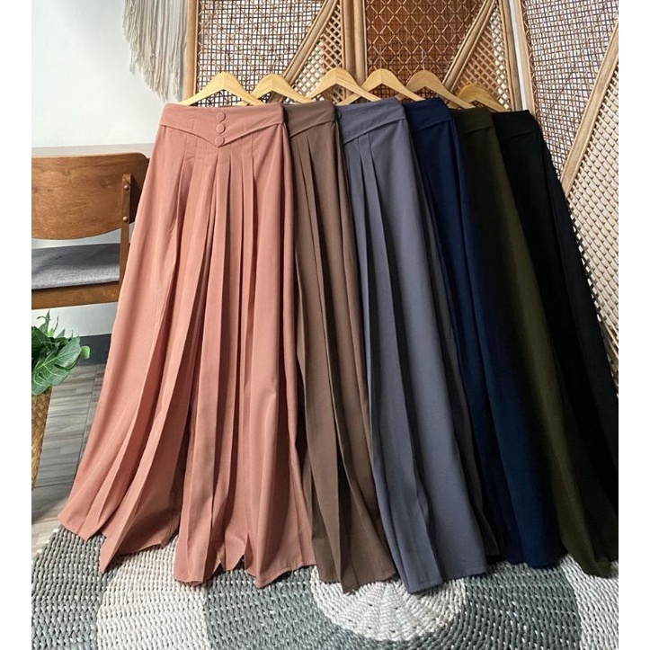 NAFISHA Kulot Wide Pant || Kulot Lipit || Kulot Kancing 3  Bahan Wolfis Premium/ Crinkle Premium || Panjang 93 cm || Kulot Mayung