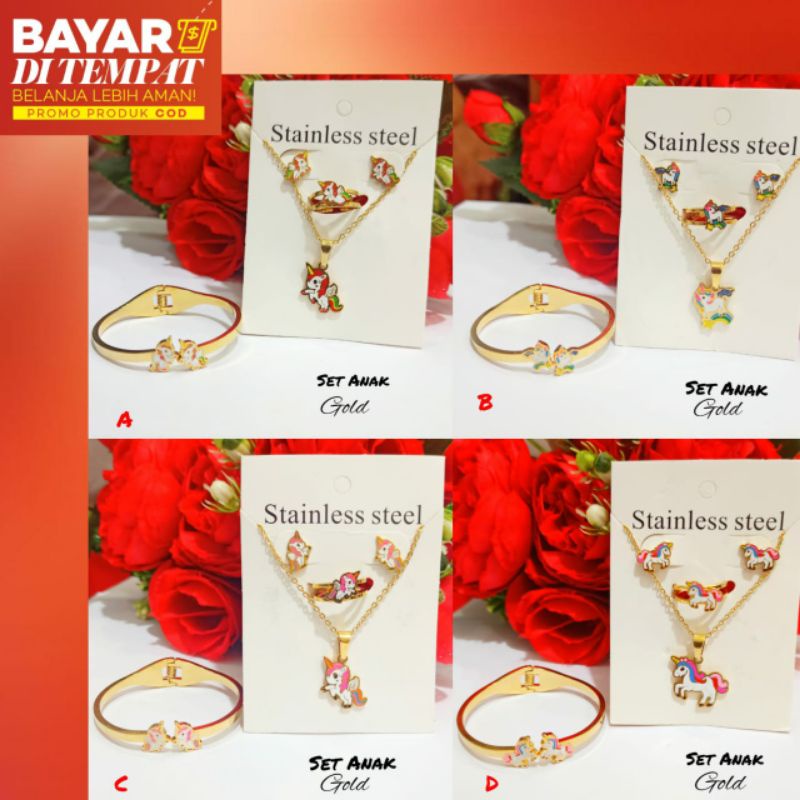 Set Anak TITANIUM Gold kuda poni varian motif emas anti karat&amp;anti Luntur