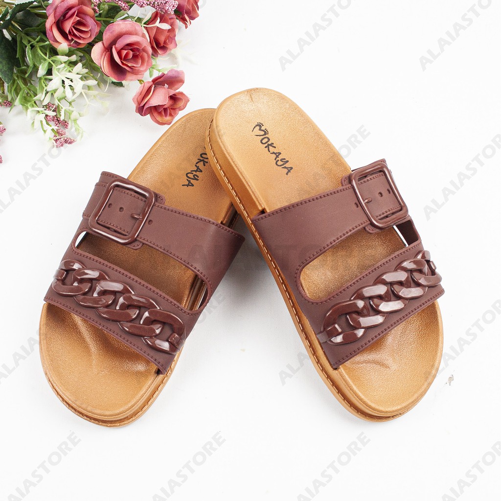 Sandal Slop Wanita Model Ban 2 Kokop - Balance 1962 & Mokaya 501 / Sandal Slop Rantai Gesper Import-Brown (501-94)