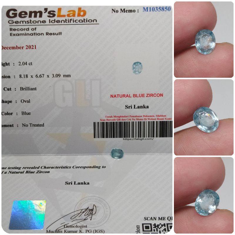 Natural Blue Zircon Sri Lanka 2 ct NTD memo GLI mirip Safir Ceylon