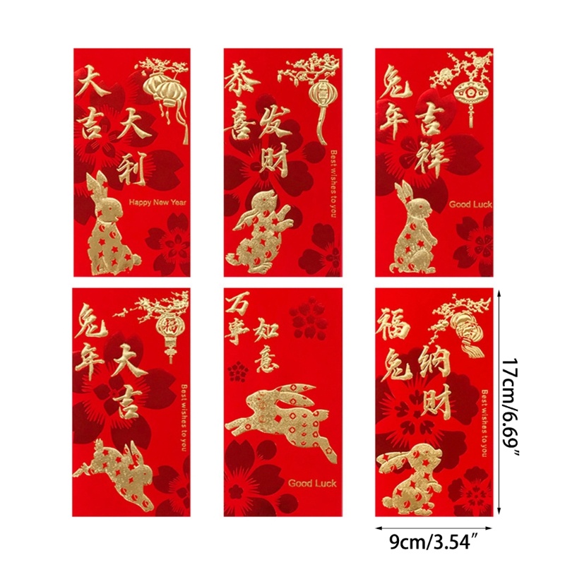 Zzz 2023 6pcs / set Amplop Angpao Lipat Motif Kelinci Warna Merah Untuk Tahun Baru Cina