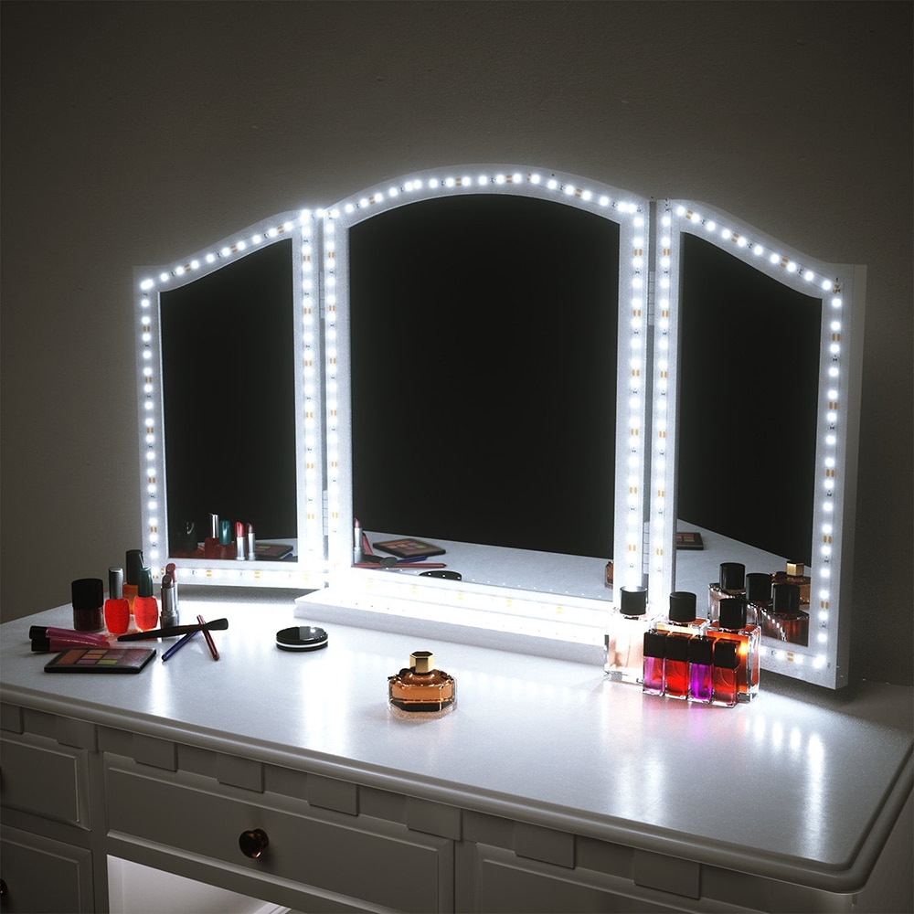 makeup dresser with mirror and lights