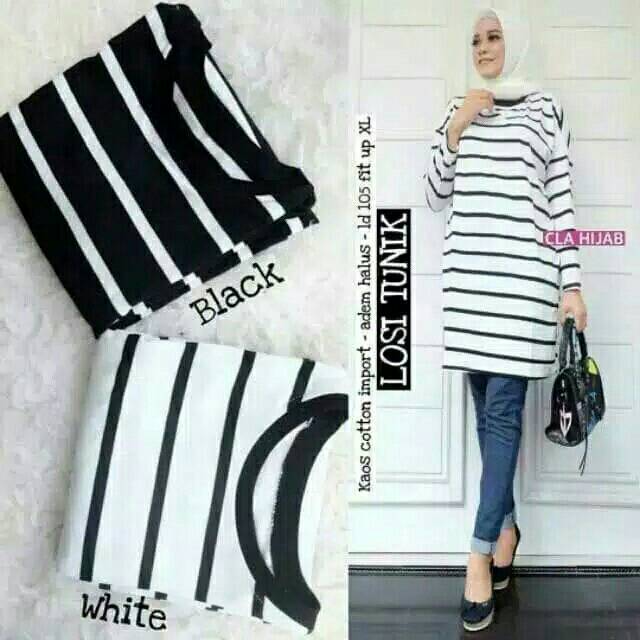 TUNIK LOSI FIT TO XXL (pakaian muslim bahan spandek salur ori)