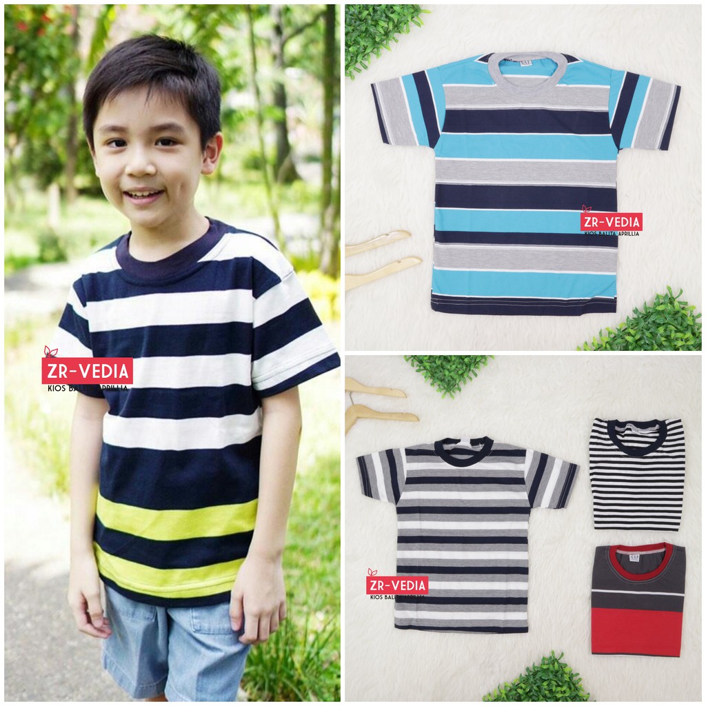  Kaos  Salur Anak uk 10 12 Tahun Oblong  Motif Garis Anak 