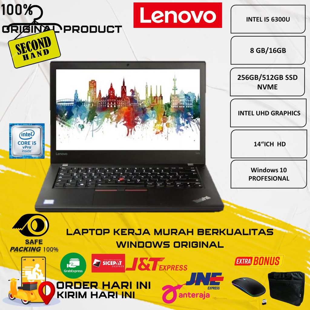 Laptop Kerja murah lenovo thinkpad t470 intel core i5 6300u 16gb 512ssd windows10pro