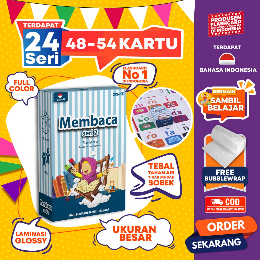 [1KG=10PCS] Konsep Flashcard Membaca Seri 2 / Flash Card / Mainan Edukasi Kartu Pintar Anak