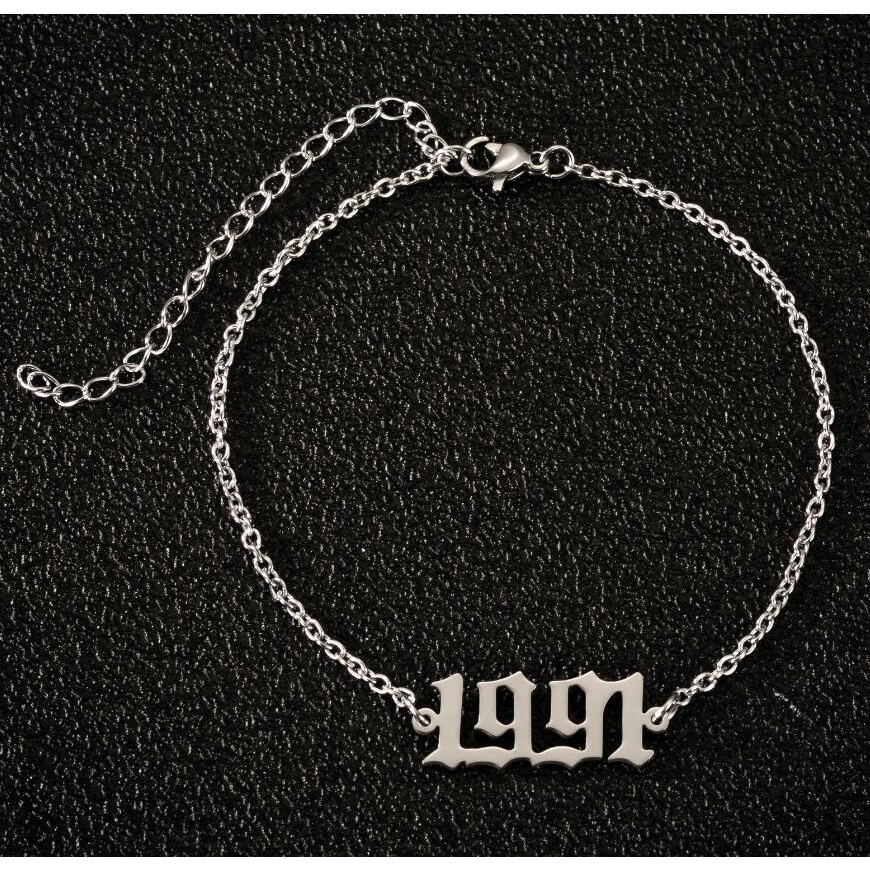 Gelang Kaki Rantai Bahan Stainless Steel Desain Inisial Tahun 1980 1990 1995 Untuk Pria Dan Wanita