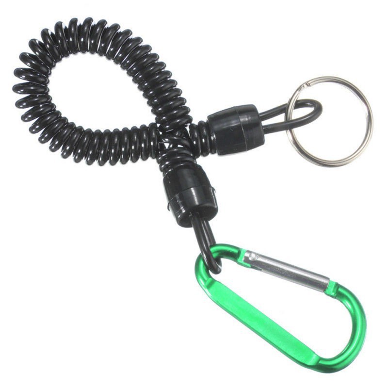 Fishing Lanyard Fishing Boating Ropes Safety Retractable Wire Steel Coiled Tether with Carabiner Fish Tools