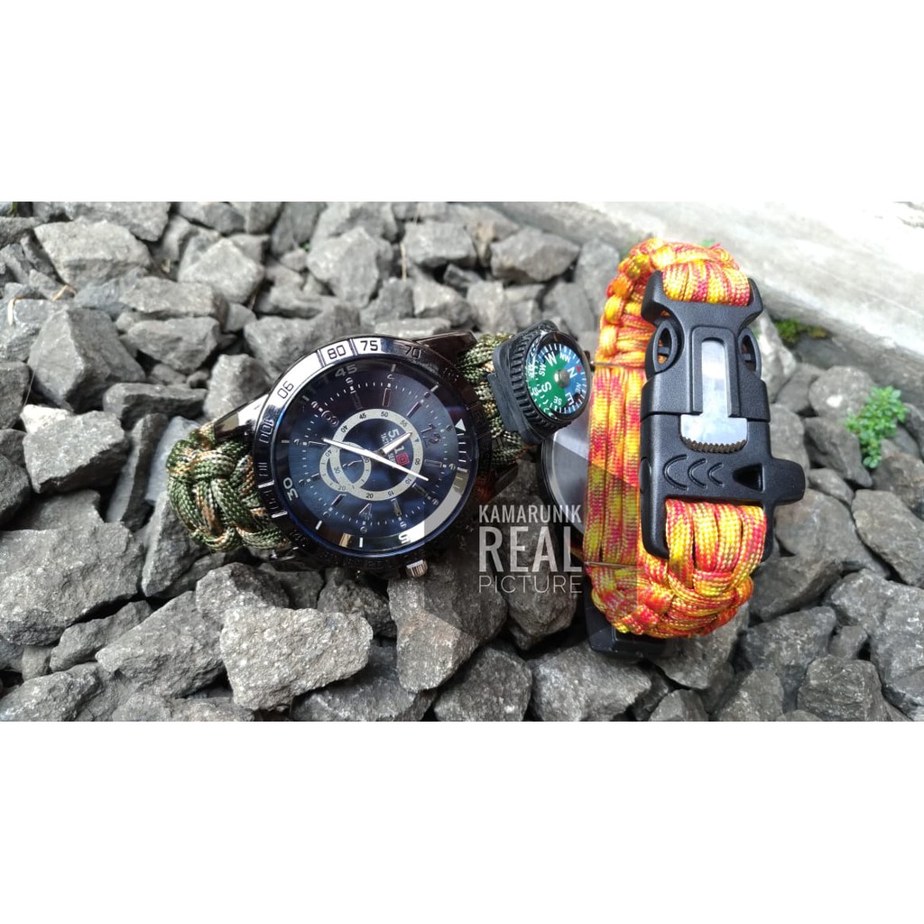 JAM TANGAN TALI PARACORD / PEMANTIK API / PEMANTIK / KOMPAS