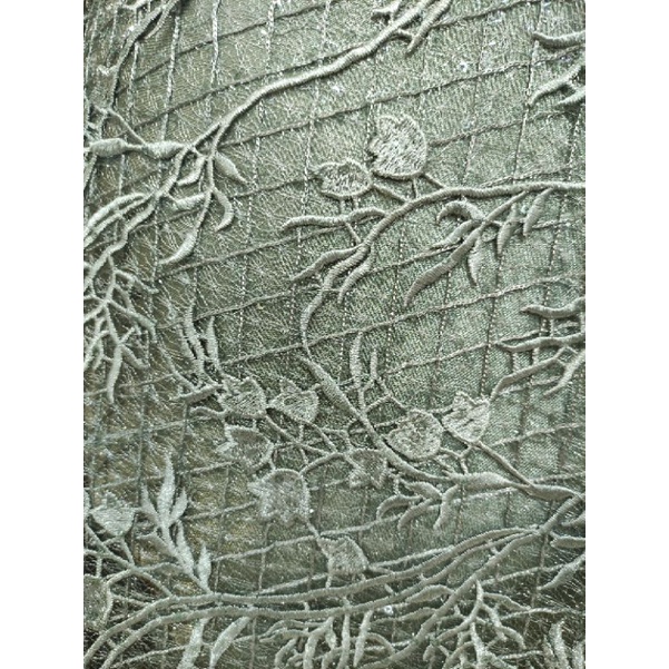 Kain Tile Brokat 3D Benang Silang Motif Bunga Akar D#48 No 5 Sage Green