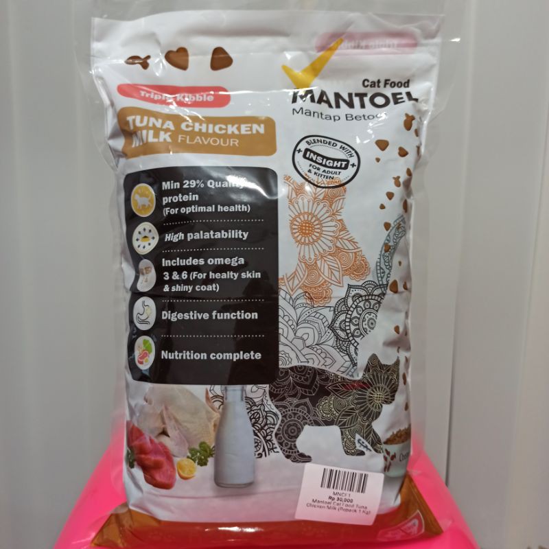 Mantoel Cat Food Tuna Chicken Milk Repack 1 Kg - Makanan Kucing