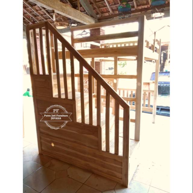 Divan Ranjang Susun Kayu Jati, Dipan Tempat Tidur Tingkat Uk Besar Model Simpel