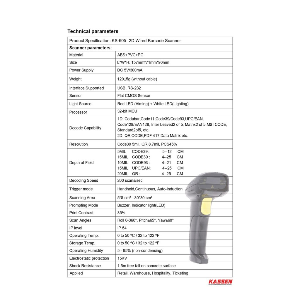 BARCODE SCANNER KASSEN KS-605 2D WITH STAND USB