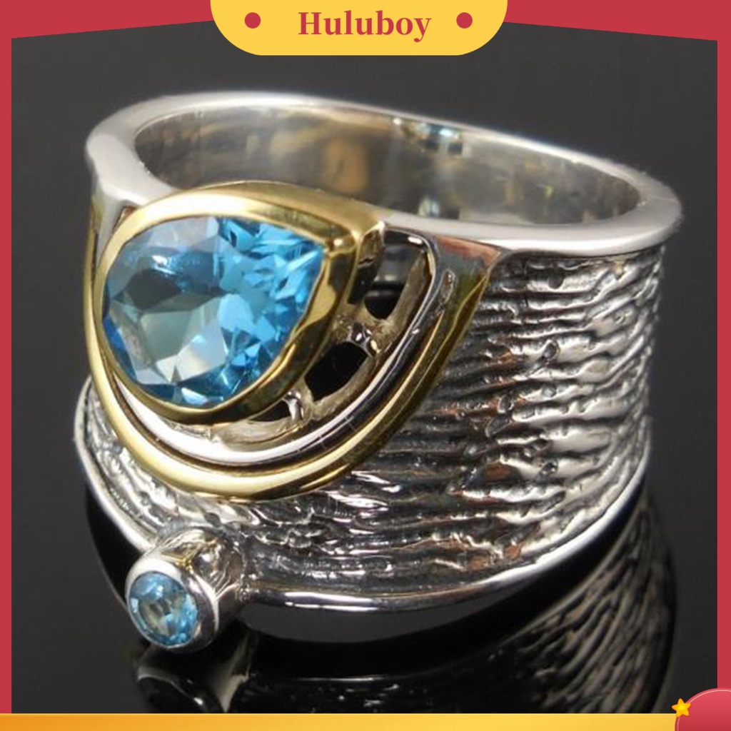 Hu Hu Hu Hu Hu Alat Bantu Pasang Kacamata♡ Cincin Lebar Bentuk Tetesan Air Hias Batu Permata Imitasi Gaya Etnik Untuk Unisex