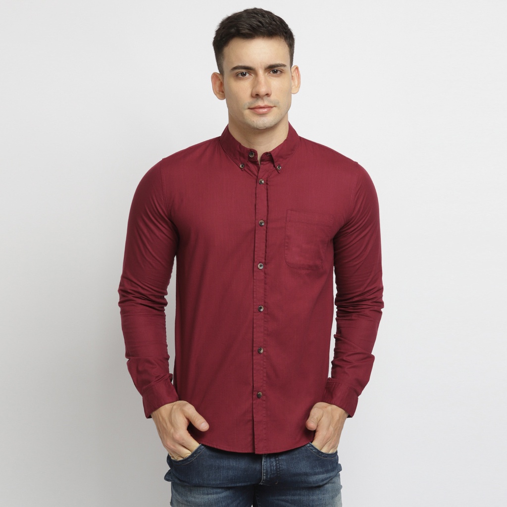 Concept Kemeja Pria Basic Lengan Panjang Katun Magnum - Maroon