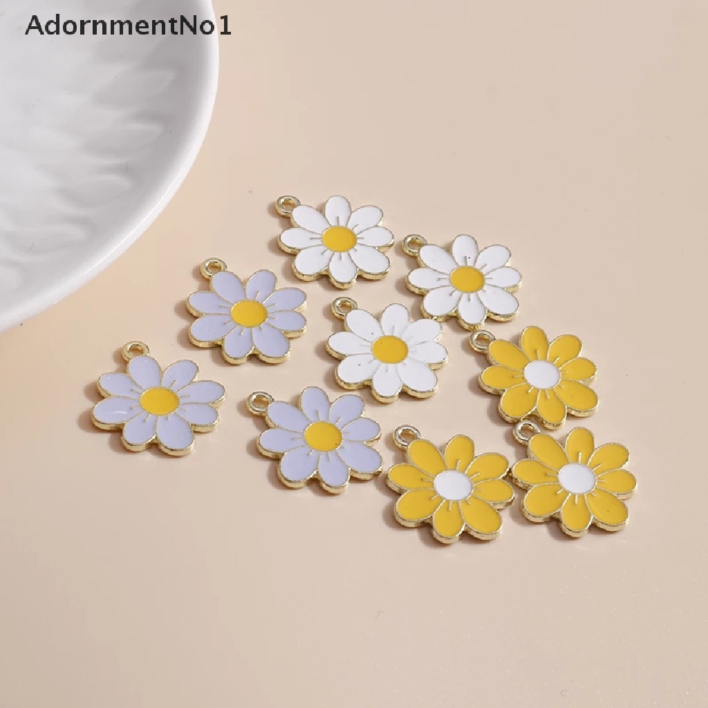 (AdornmentNo1) 10pcs / Set Liontin Bunga Daisy Enamel Untuk Aksesoris Kalung / Anting Charms