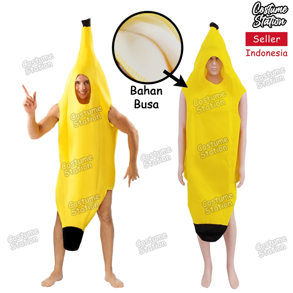 Kostum Buah Pisang Mascot / Costume Yellow Banana Fruit Maskot Onesie Halloween Party dewasa