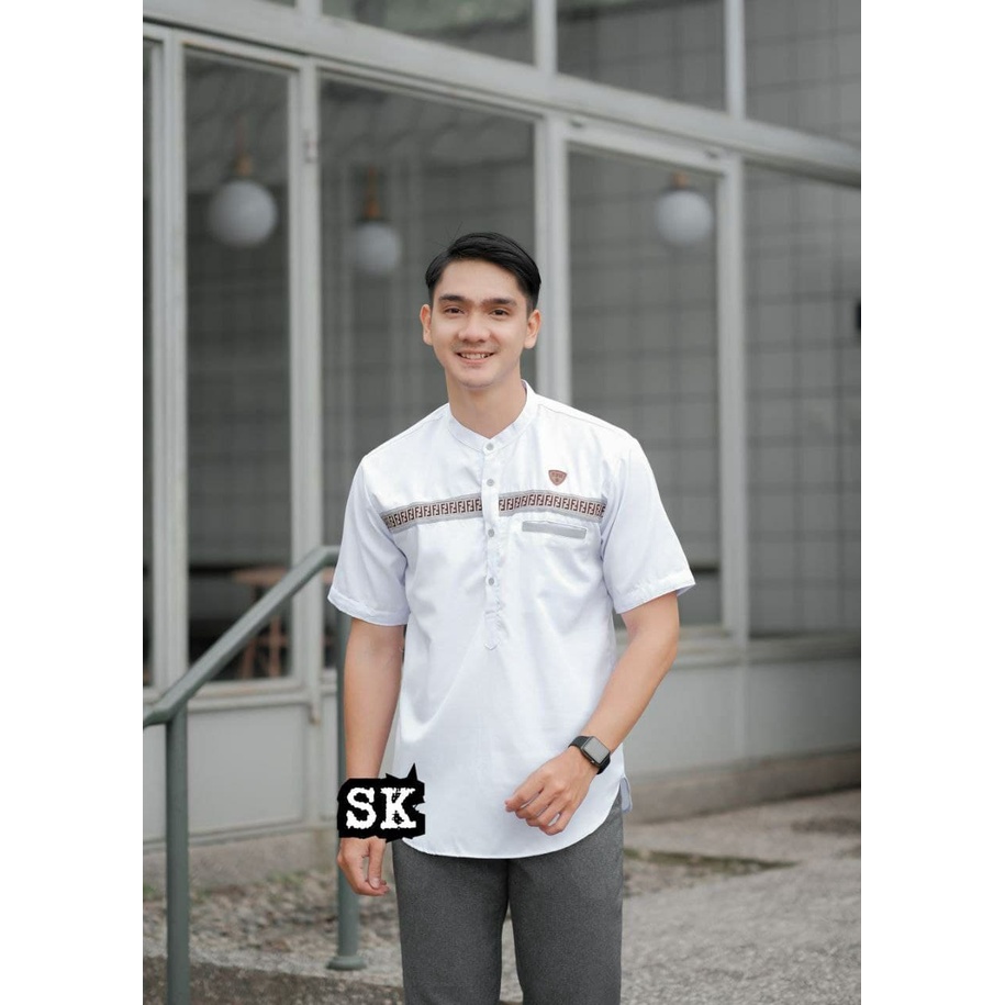 Baju Koko Kurta Lengan Pendek List FF Bahan Katun Premium