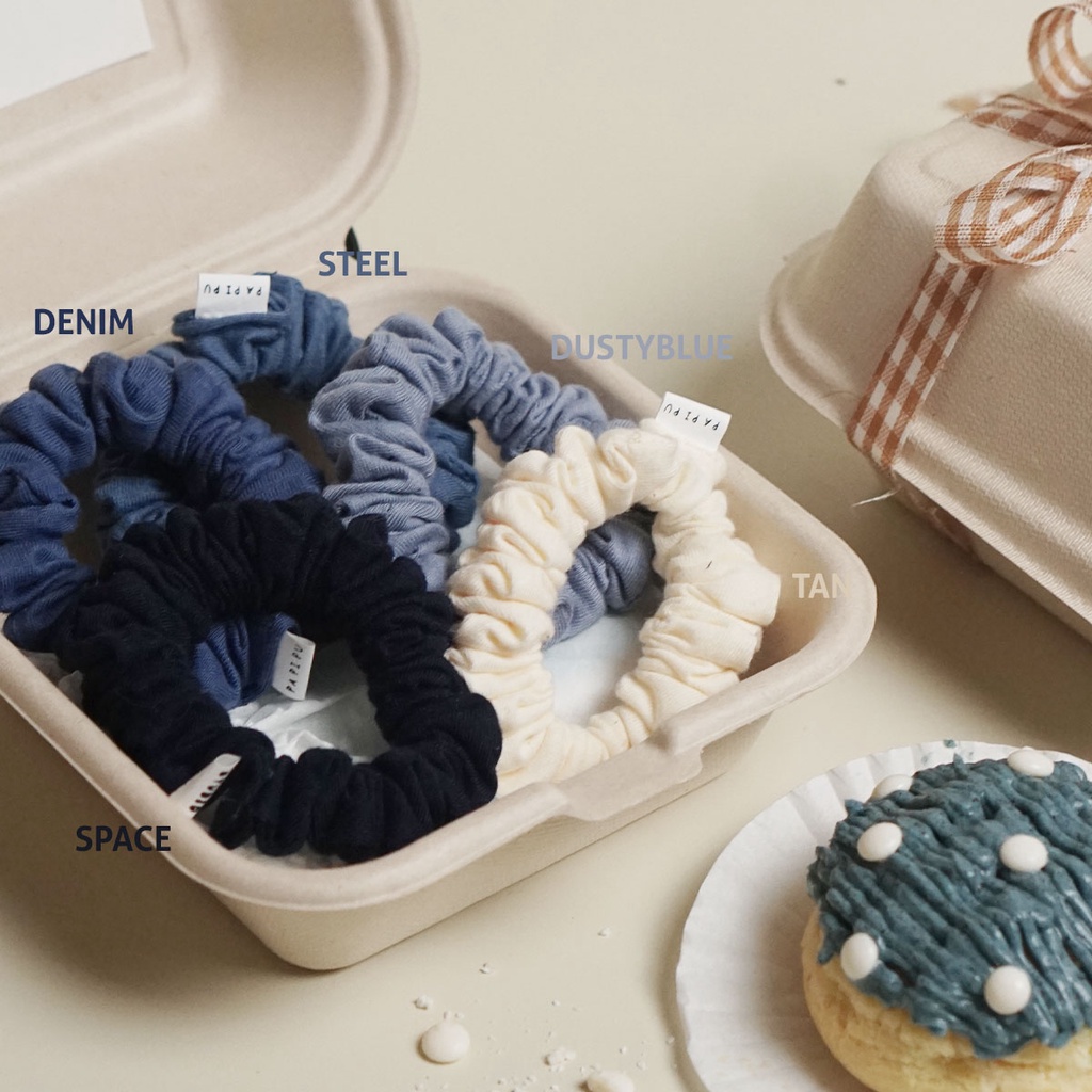 Papipu studio blue surf cake ultrasoft scrunchies ikat rambut kunciran