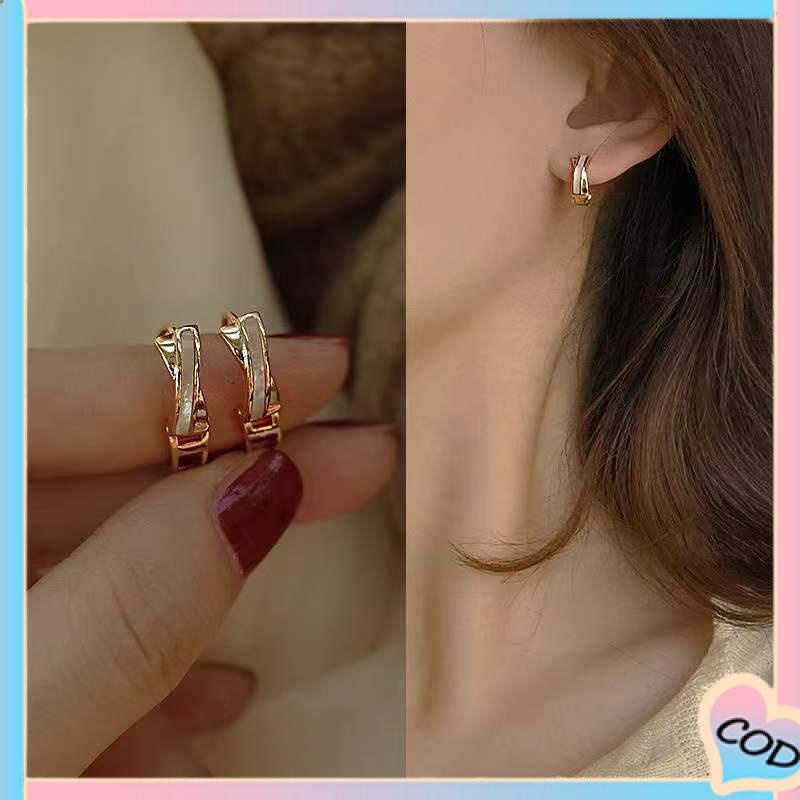 COD❤️ Fritillary Cross Anting Wanita Musim Panas Sederhana High-end Stud Earrings-A.one