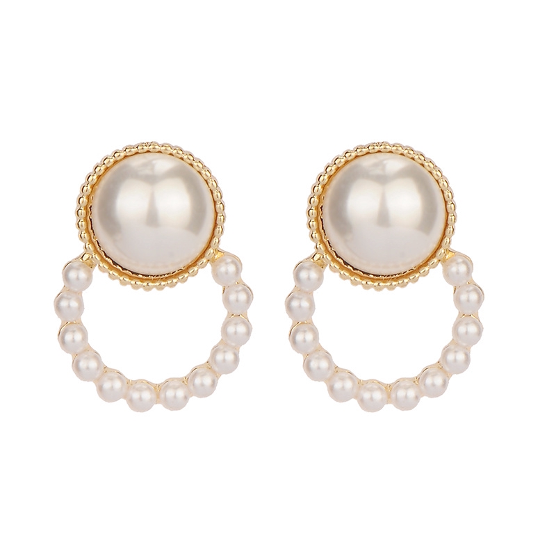 Anting Tusuk Fashion Gold Geometric Circle Pearl Earrings In Sterling Silver