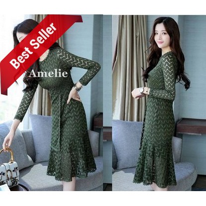 NEW Dress Import Sexy Party Midi Mini Pesta Lace Brukat Korea Green Red Wanita Murah