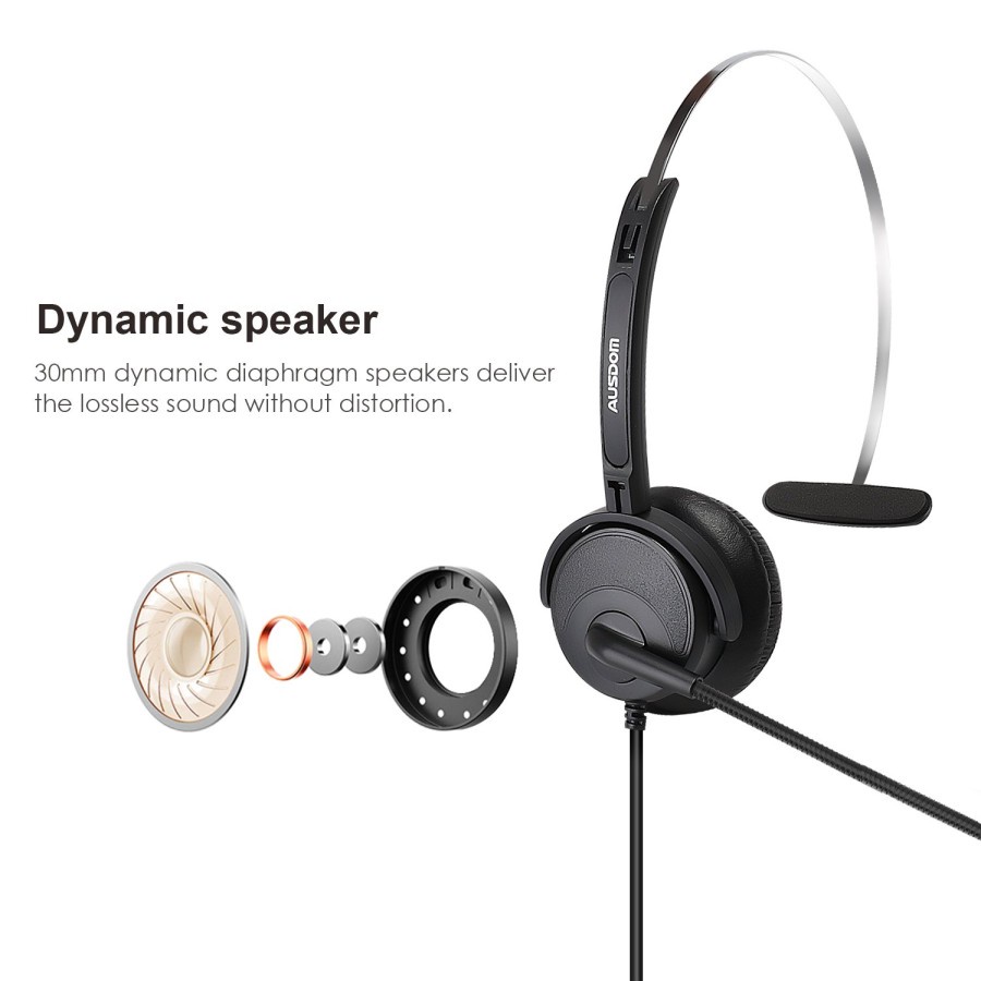 Ausdom Phone Headset with Noise Cancelling Mic Office Business - BH01