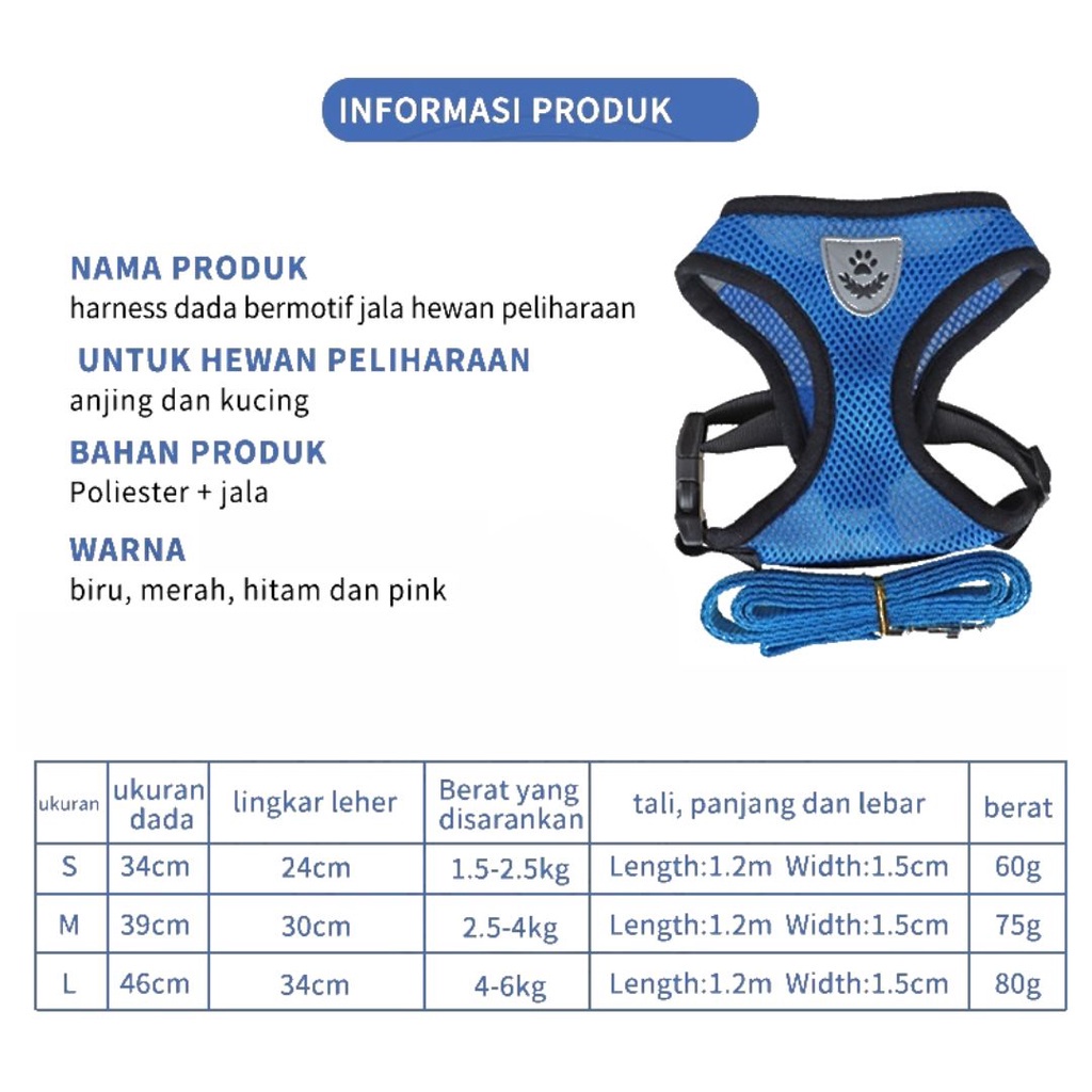 Rompi Harness KucingTali Tuntun Polos Anjing Kucing FEFARM