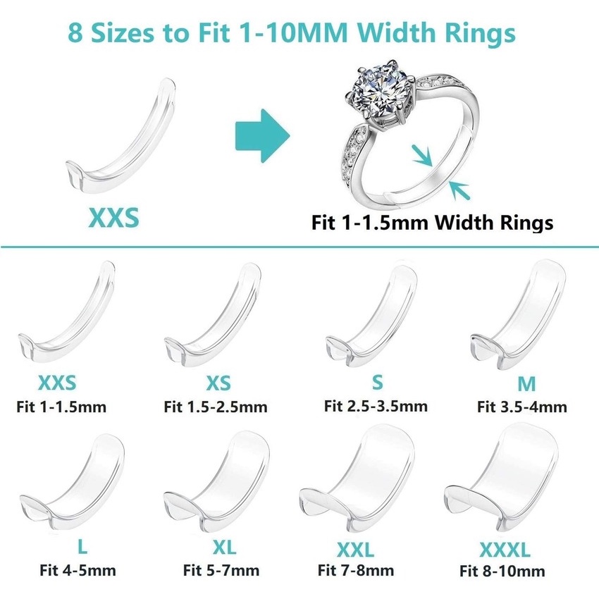 8 Sizes/Set Silicone Invisible Clear Ring Size Adjuster Guard Tightener Resizer for Loose Rings Resizer Jewelry Tools