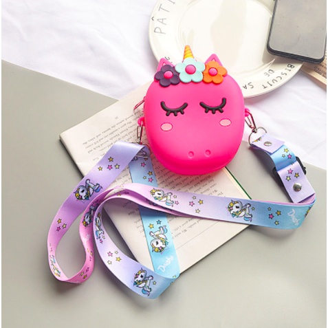 Amadela Story - Tas Selempang Anak Jelly Rubber Karakter Import Tas Lucu Anak Coin Purse Tas Koin Tas Unicorn