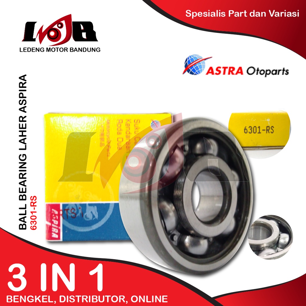 Aspira Laher 6301-RS Ball Bearing Roda Velg Motor Bebek Matic Sport Universal PNP Baja Presisi