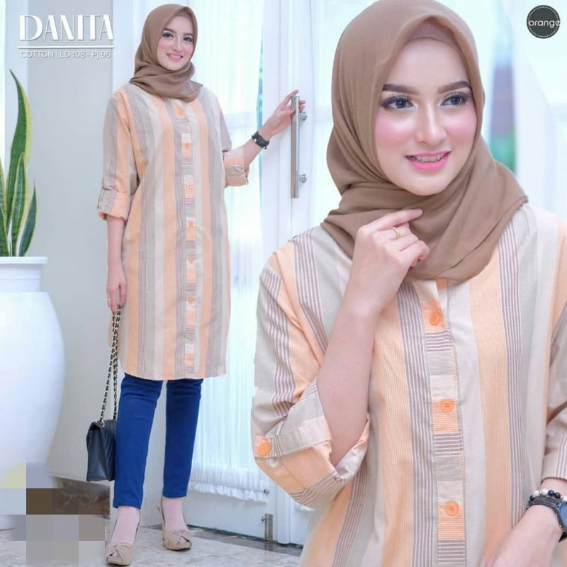 Tunik Katun Salur Terbaru Tunik garis salur Wanita katun/JuBii.id