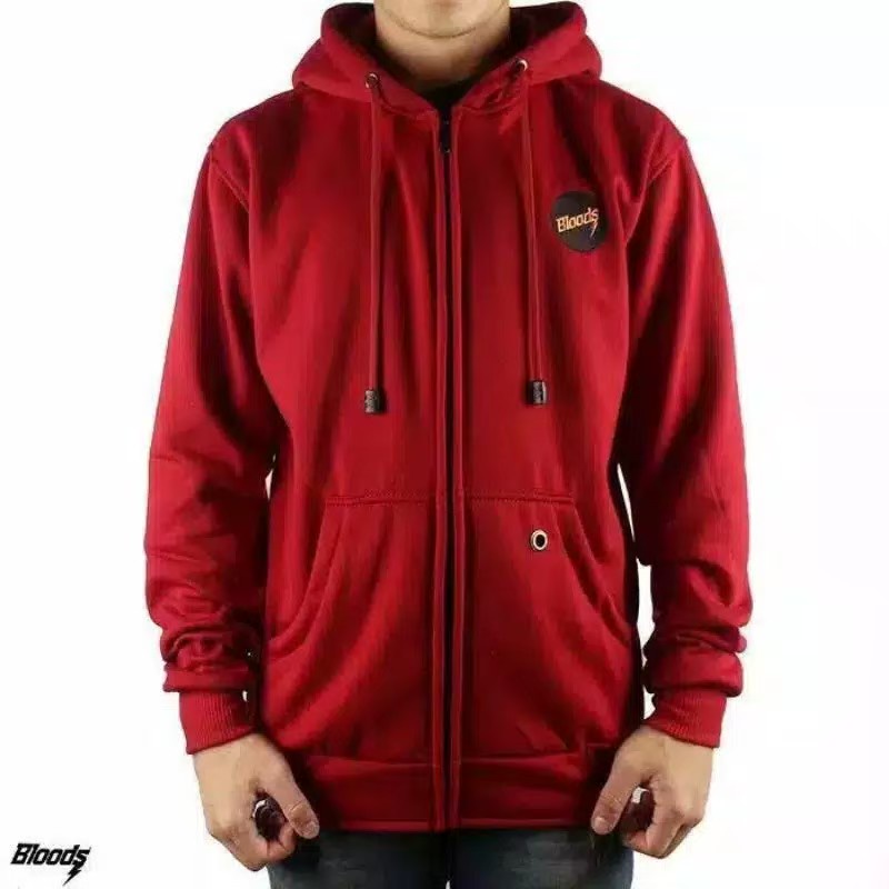 Jaket Sweater Hoodie Bloods Logo Bordir Distro Pria Flacce Tebal murah / Hoodie Pria Polos