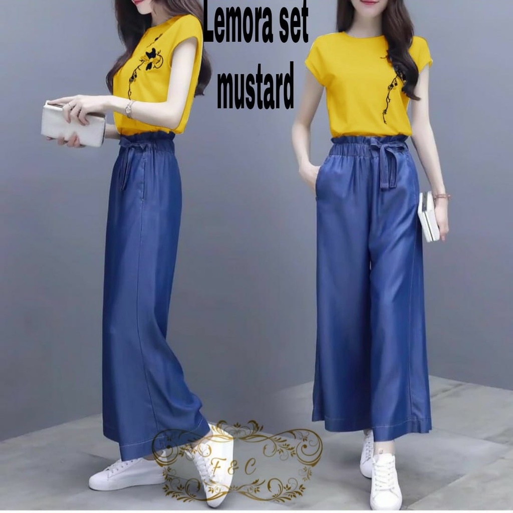 Setelan Celana Kulot Lemora Fit To L/ Set Fashion Wanita