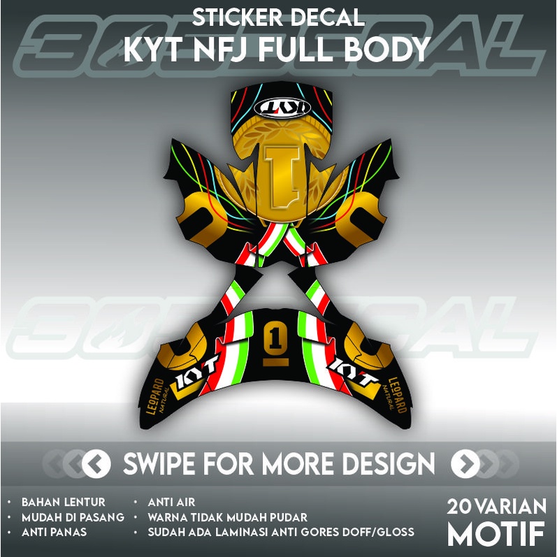 DECAL HELM KYT NFJ Size XS,S,M,L MOTIF LEOPARD GOLD