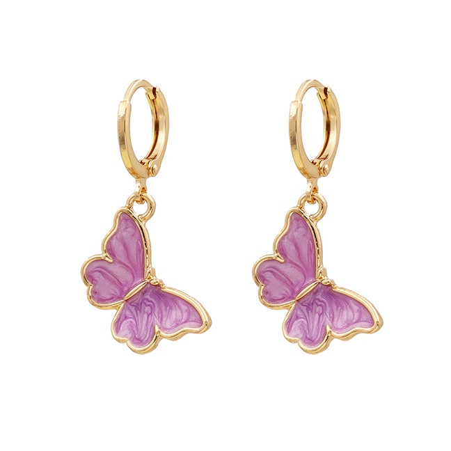 LRC Anting Tusuk Fashion Purple Dripping Butterfly Alloy K3405X