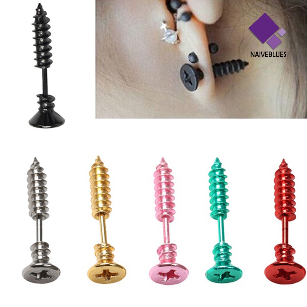 Naiveblue 1 Pasang Anting Tusuk Gaya Punk Gothic Bahan Baja Untuk Unisex / Pria / Wanita