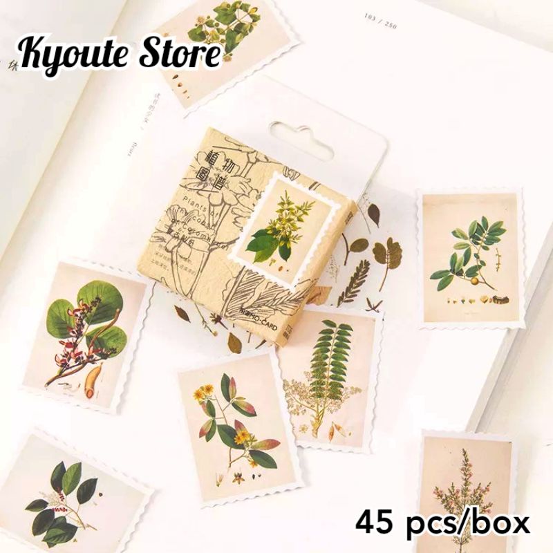 

45 pcs Sticker Decorative Green Plants Flower Stamp Old Scrapbook DIY Bujo Journal Letter