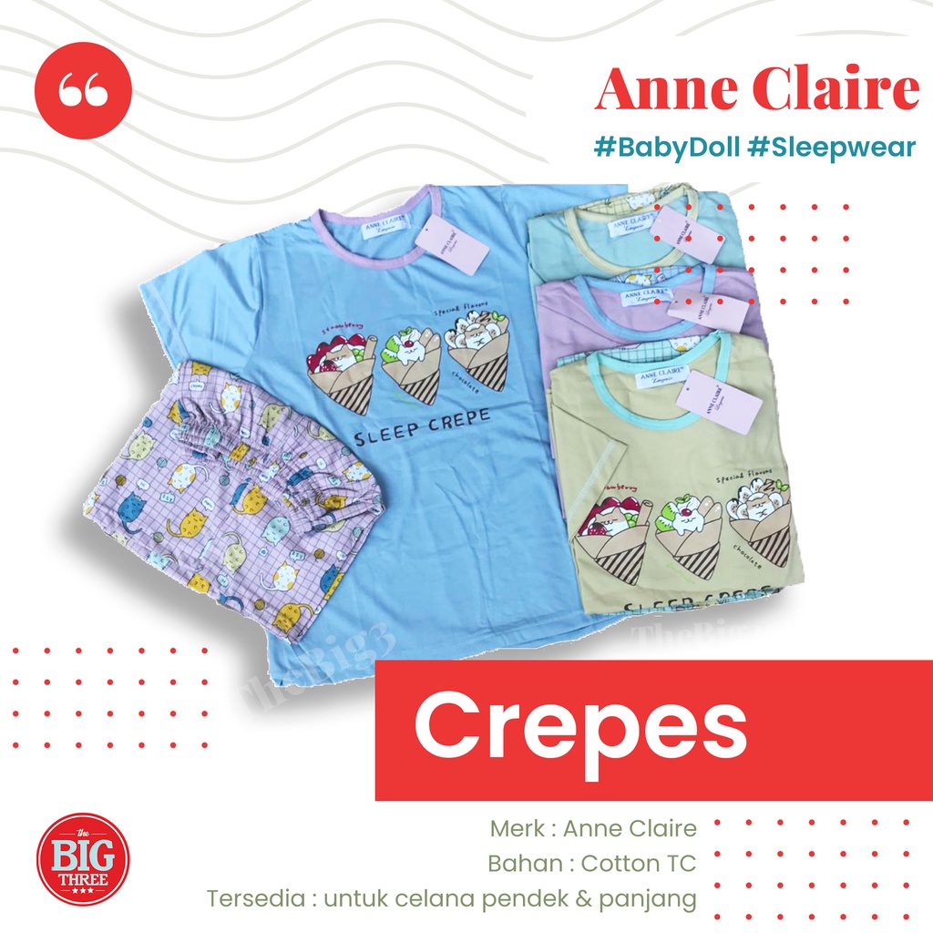 ANNE CLAIRE Setelan Celana Lengan Pendek BabyDoll Baju Tidur Dewasa ALL MOTIF BODY FIT