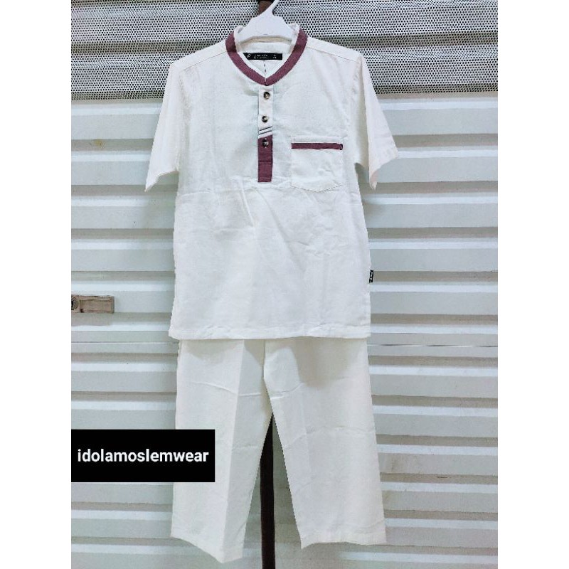 Baju Koko Stelan Anak Muslim Al-Luthfi Putih Lengan Pendek