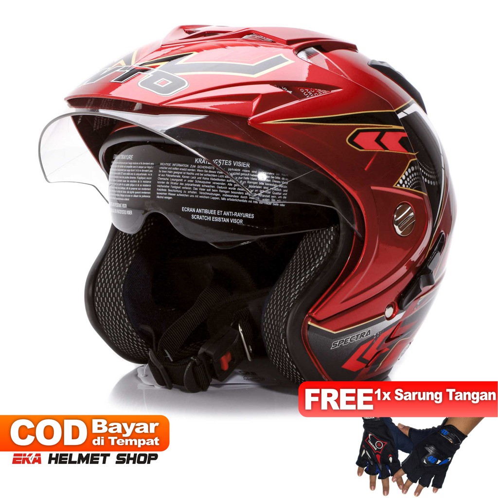 [Helm Dewasa] WTO Helmet Impressive - Spectra - Candy Red + Promo Gratis Sarung Tangan