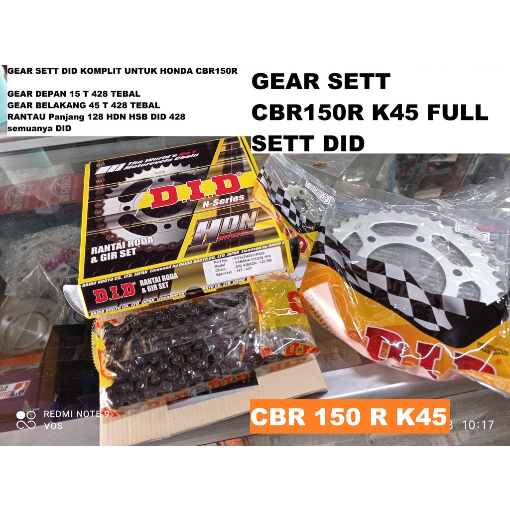 GEAR SETT KOMPLIT DID 428 KUALITAS BAGUS CBR 150 R  SONIC MEGA PRO CB 150 R