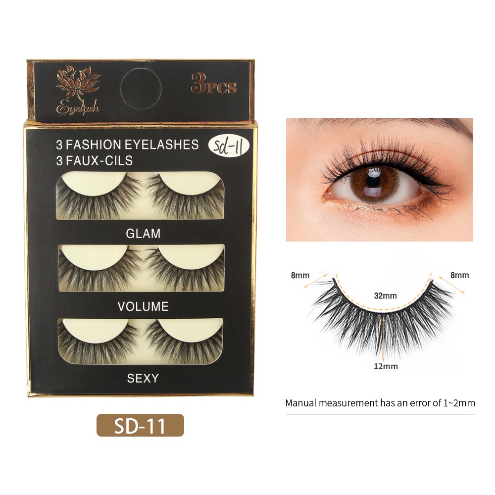 MAANGE Bulu Mata 3D Eyelash Extension Lembut 3 Pasang Bulu Mata Palsu Natural Bulu Mata Eyelash 7044