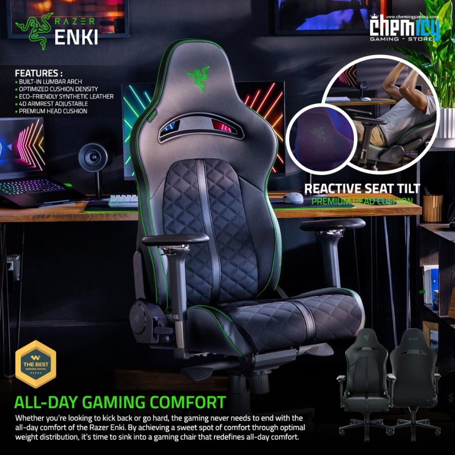 Razer Enki Black Green Gaming Chair / Kursi Gaming