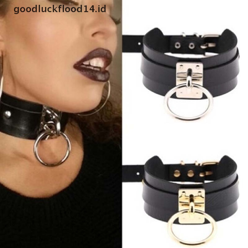 [OOID] Punk Gothic Wide PU Leather O Ring Collar Choker Necklace Women Fashion  ID