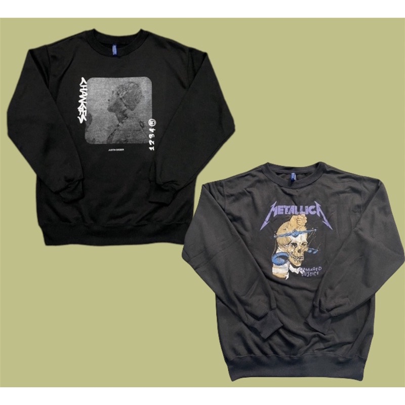 crewneck/sweter Hm justin bieber dan Metalica  sisa ekspor termurah