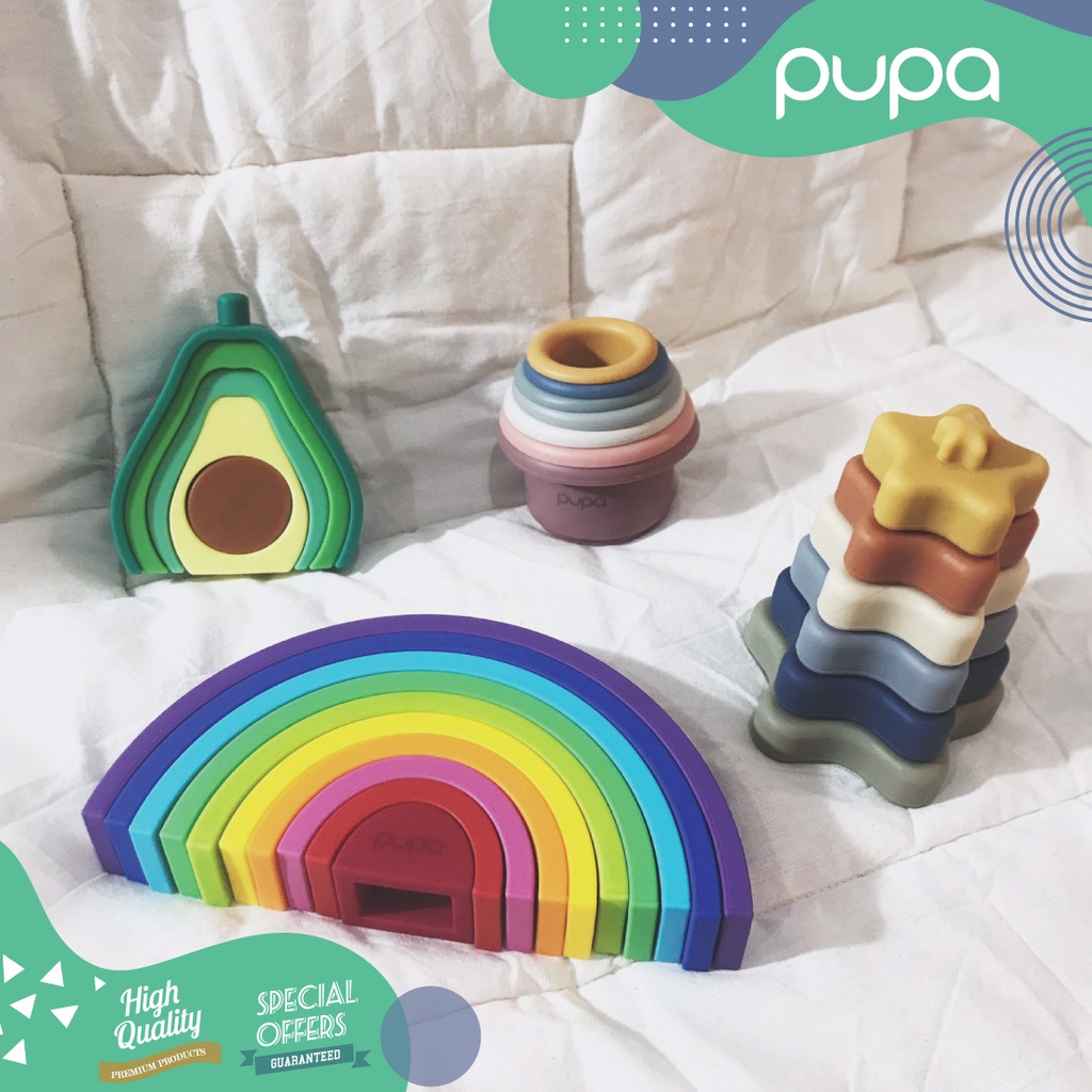 Baby Stack Toy Teether Silicone Mainan Susun Gigitan Bayi Silikon Stacking PUPA