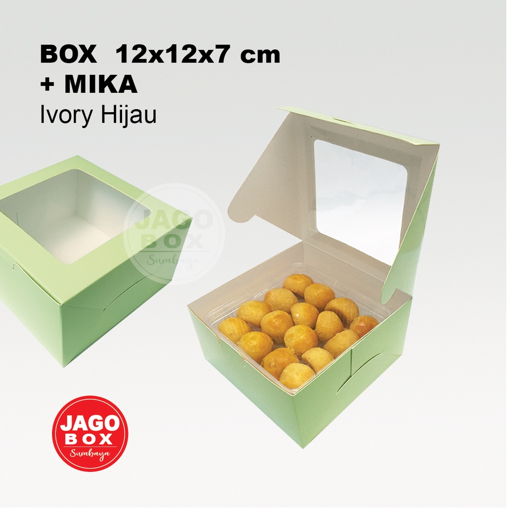 BOX KOTAK DOS KUE SNACK SOUVENIR 12 x 12 x 7cm + MIKA HIJAU