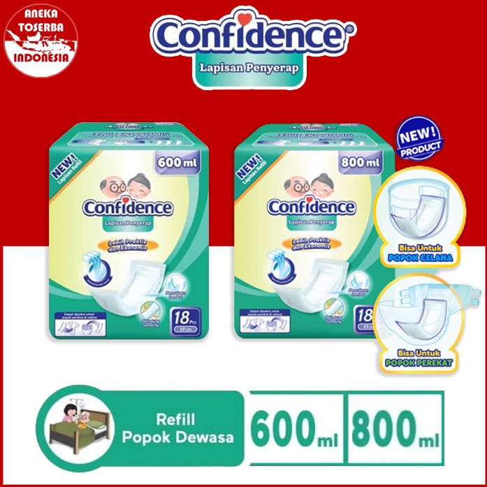 CONFIDENCE INSERT PADS REFILL POPOK DEWASA (LAPISAN PENYERAP) 600ML isi 18pcs